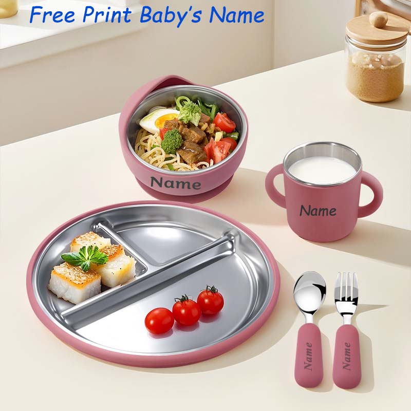 Baby Food Chart - Stainless Steel Plate Personalized Name Silicone