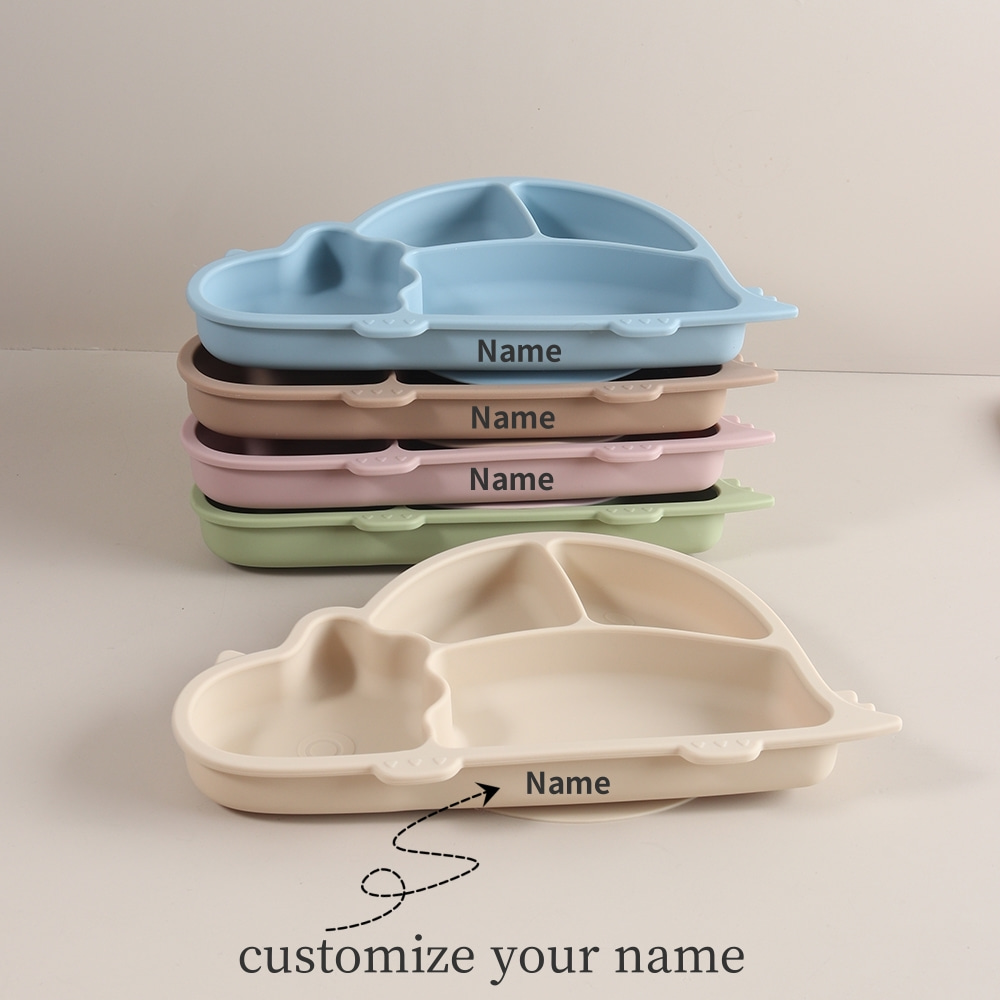 Baby Food Chart - Custom baby Dinosaur shaped plate Engraved